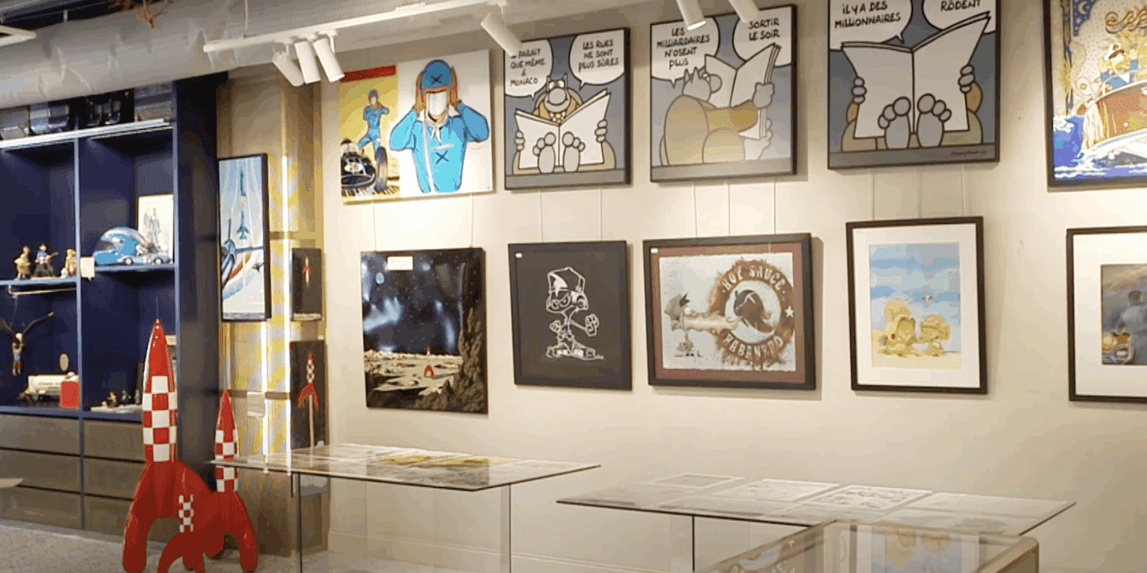 Archive photograph of comic art displayed at Hotel des Ventes de Monte-Carlo; illustrative of the auction category