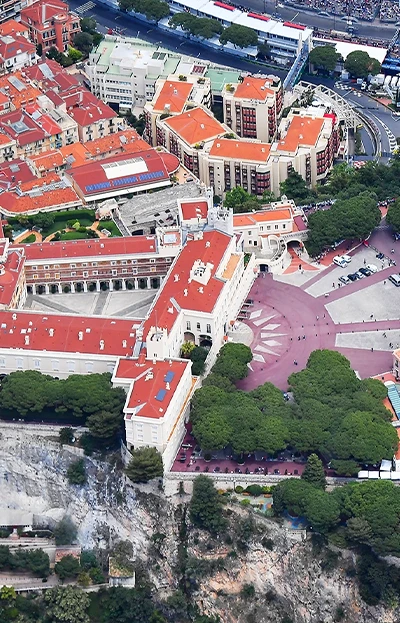 Aerial view of the Prince's Palace and Monaco-Ville
