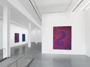 Abstract painting by Gwen O'Neil from the artist's earlier gallery installation; not the 2026 Atlantic Ave show