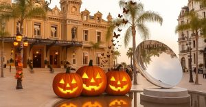 Seasonal Halloween display at Monaco's Place du Casino, official resort image