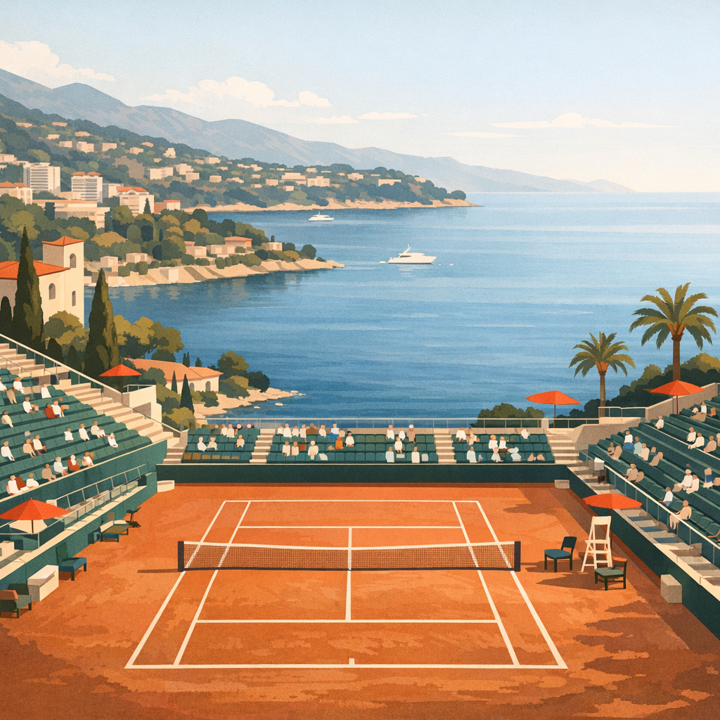 Clay tennis court above the Mediterranean for the Rolex Monte-Carlo Masters 2027 visitor guide
