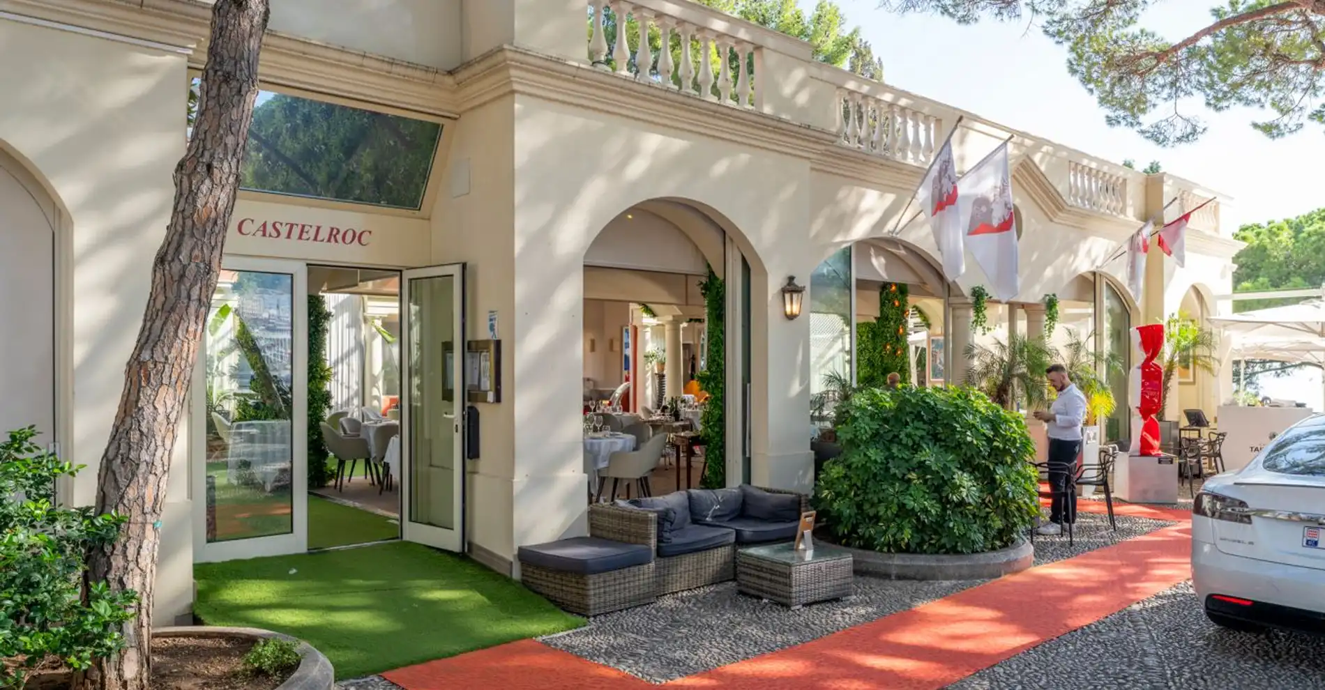 Castelroc restaurant entrance in Monaco-Ville for Scary Castel Halloween, 31 October 2026