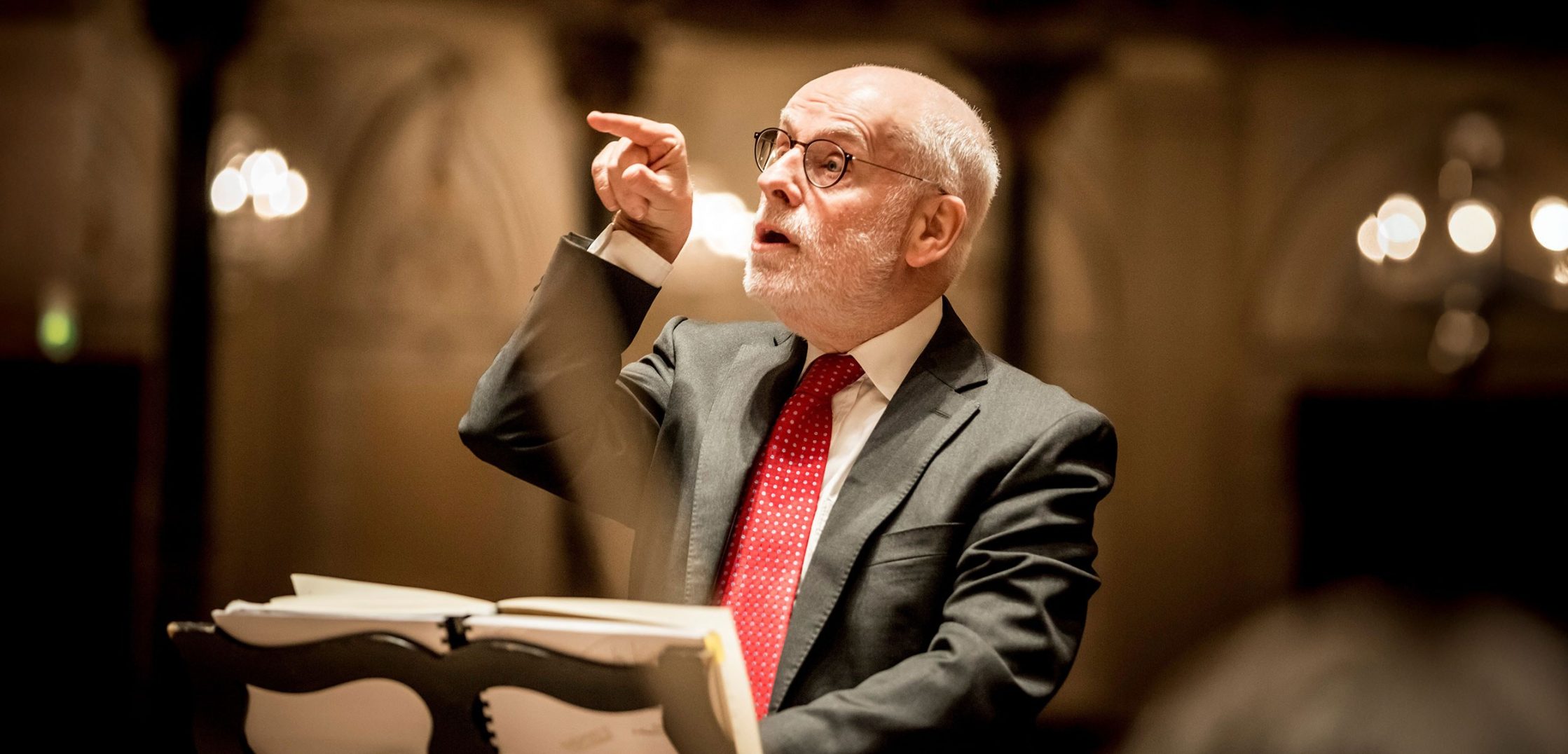 Conductor Ton Koopman performing with the OPMC