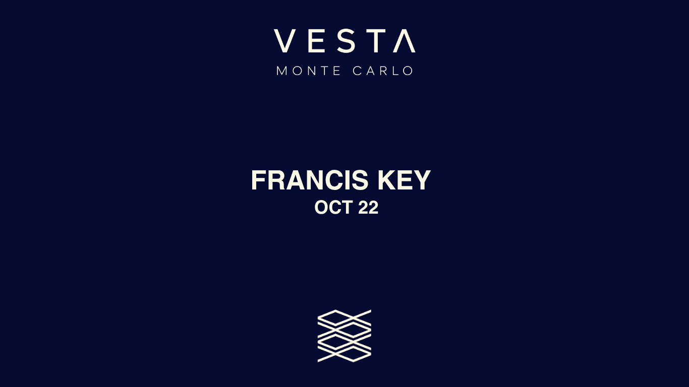 Official Vesta Monte Carlo restaurant poster announcing Francis Key on 22 October 2026.