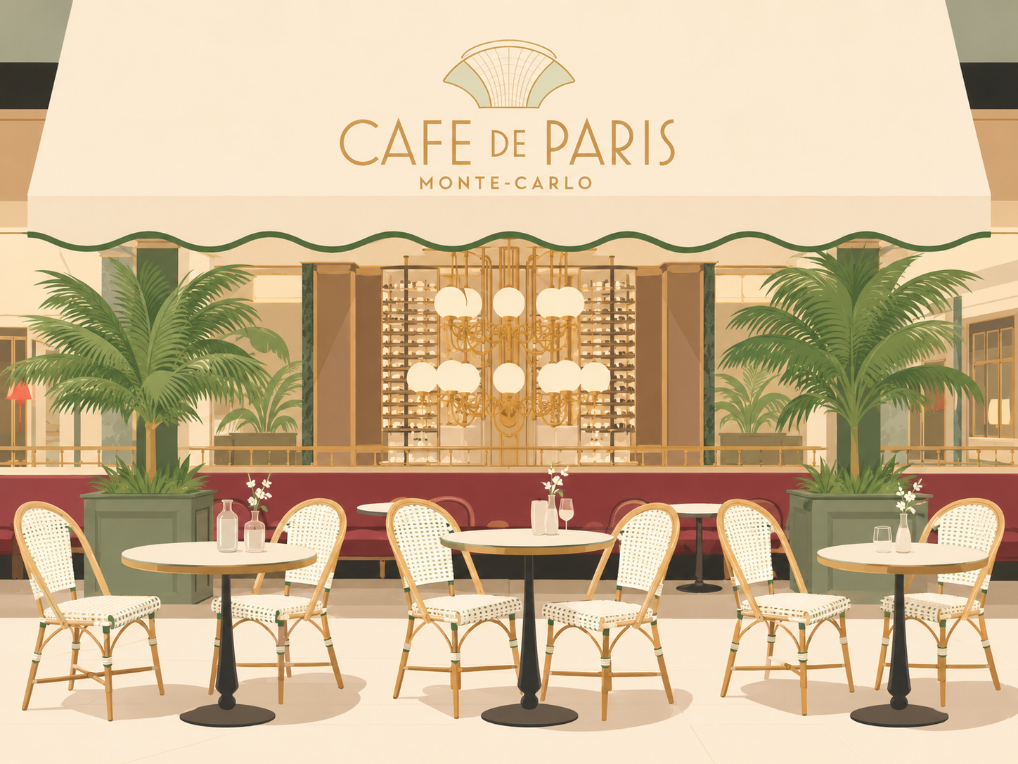 Elegant restaurant terrace in Monaco